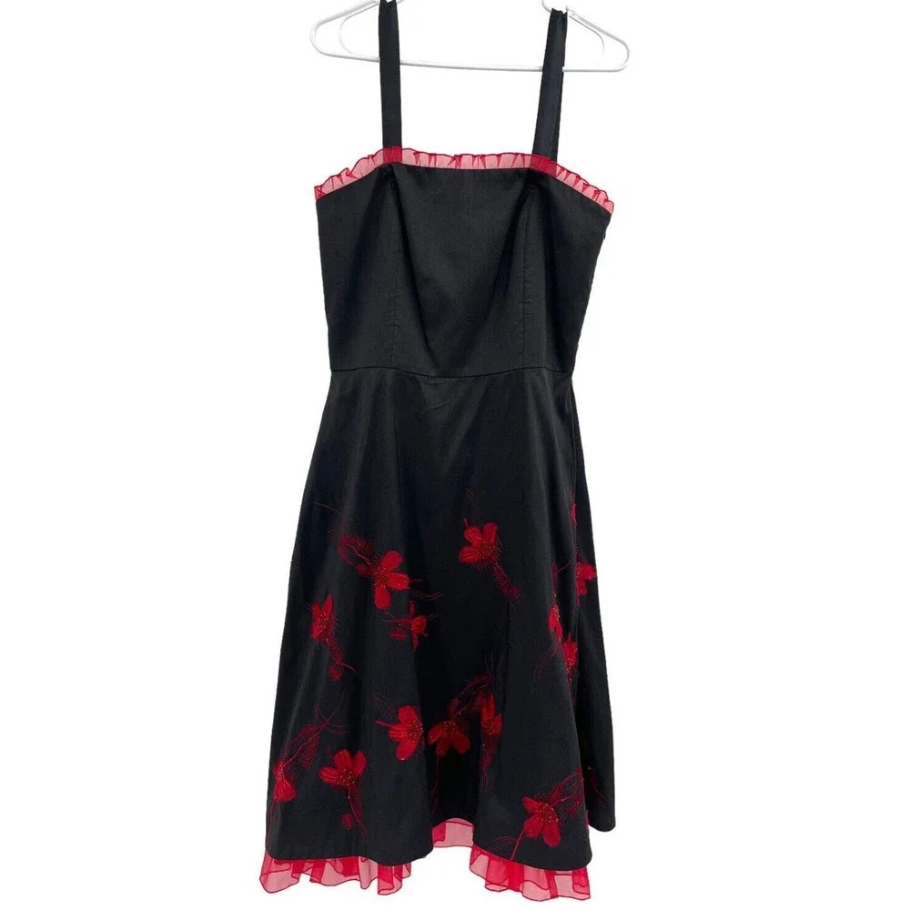 Spenser Jeremy Women's Dress Silk Steam Punk Y2k Red Black Size 8
